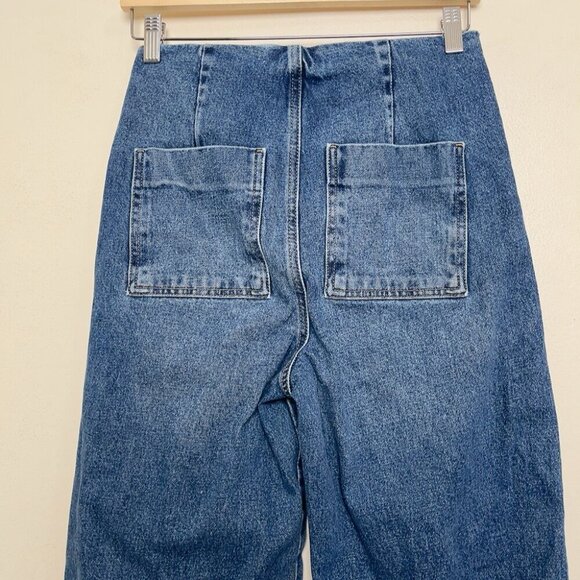 Zara Womens 4 Cropped Wide Leg Button Jeans - Picture 9 of 11